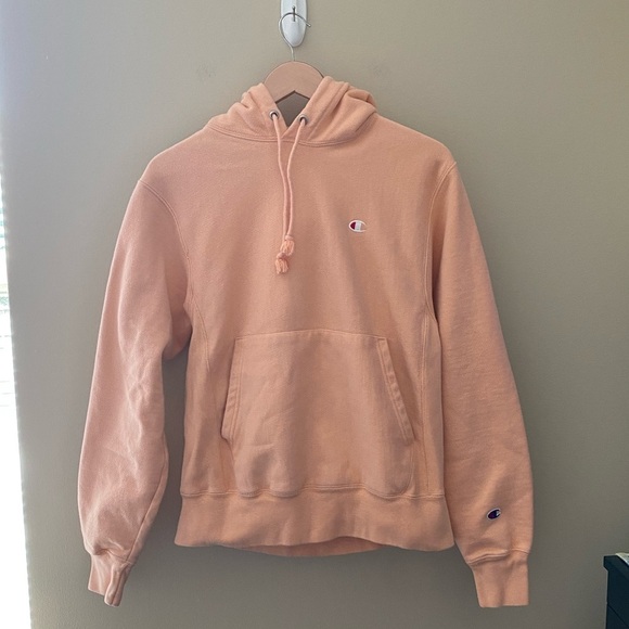 Women’s Champion Coral Orange Reverse Weave Boyfriend Pullover Hoodie Sweatshirt - Picture 2 of 6